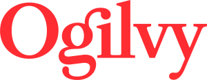 Red Ogilvy text logo in serif typeface