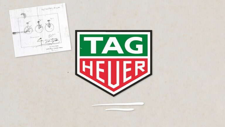 TAG Heuer logo with a vintage watch schematic overlay on a textured background