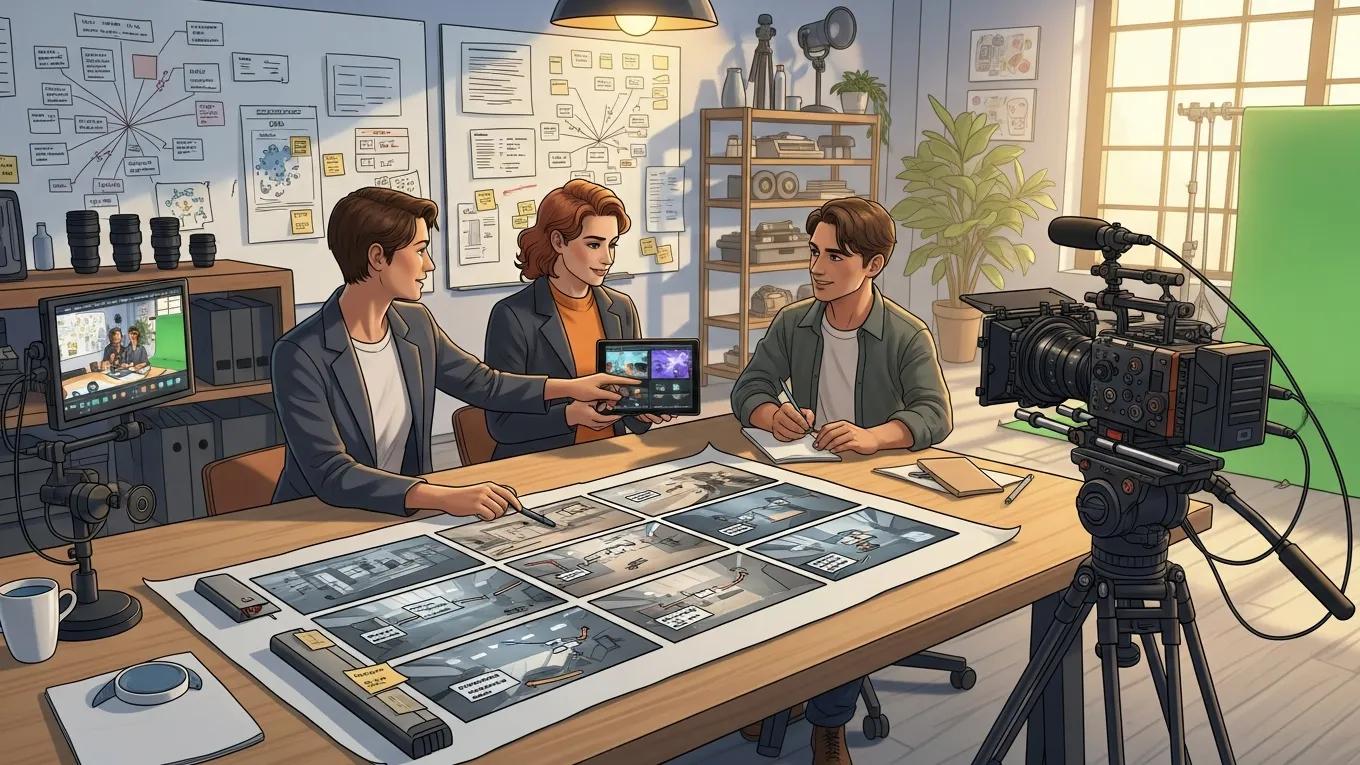 Storyboard and camera setup for corporate web video production